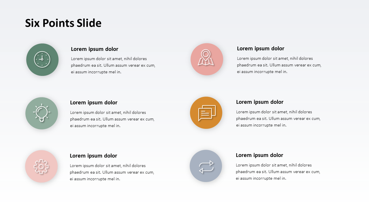 Six Bullets PPT Slide