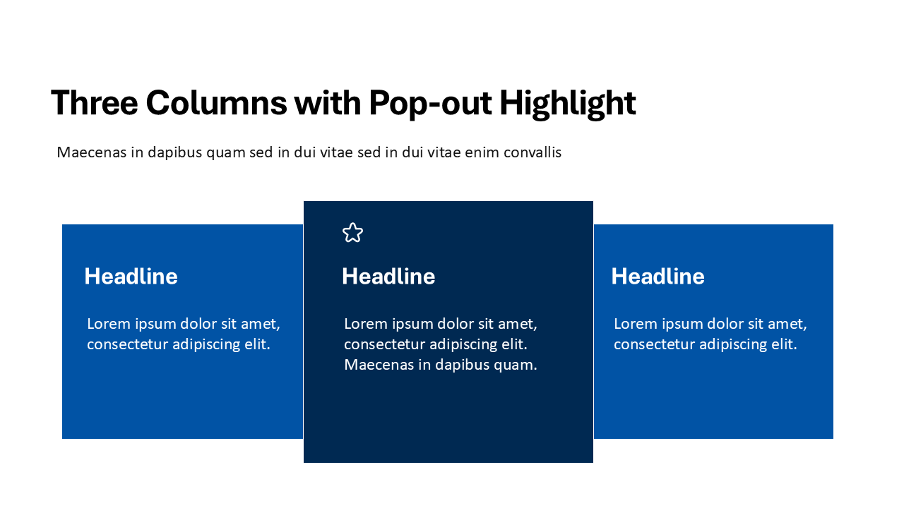 Three-column layout with a pop-out highlight effect on a white background