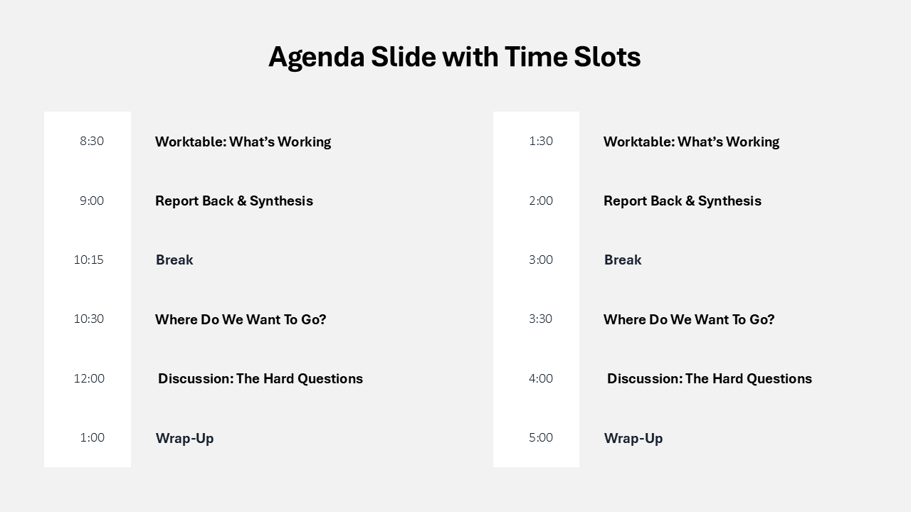 Agenda or Schedule Slide with Times