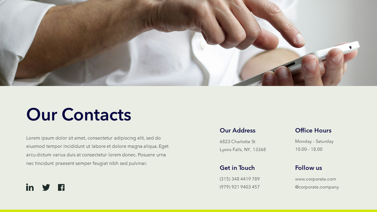 Powerpoint Slide Contacts Layout Example Contacts Slide | PowerPoint | Google Slide