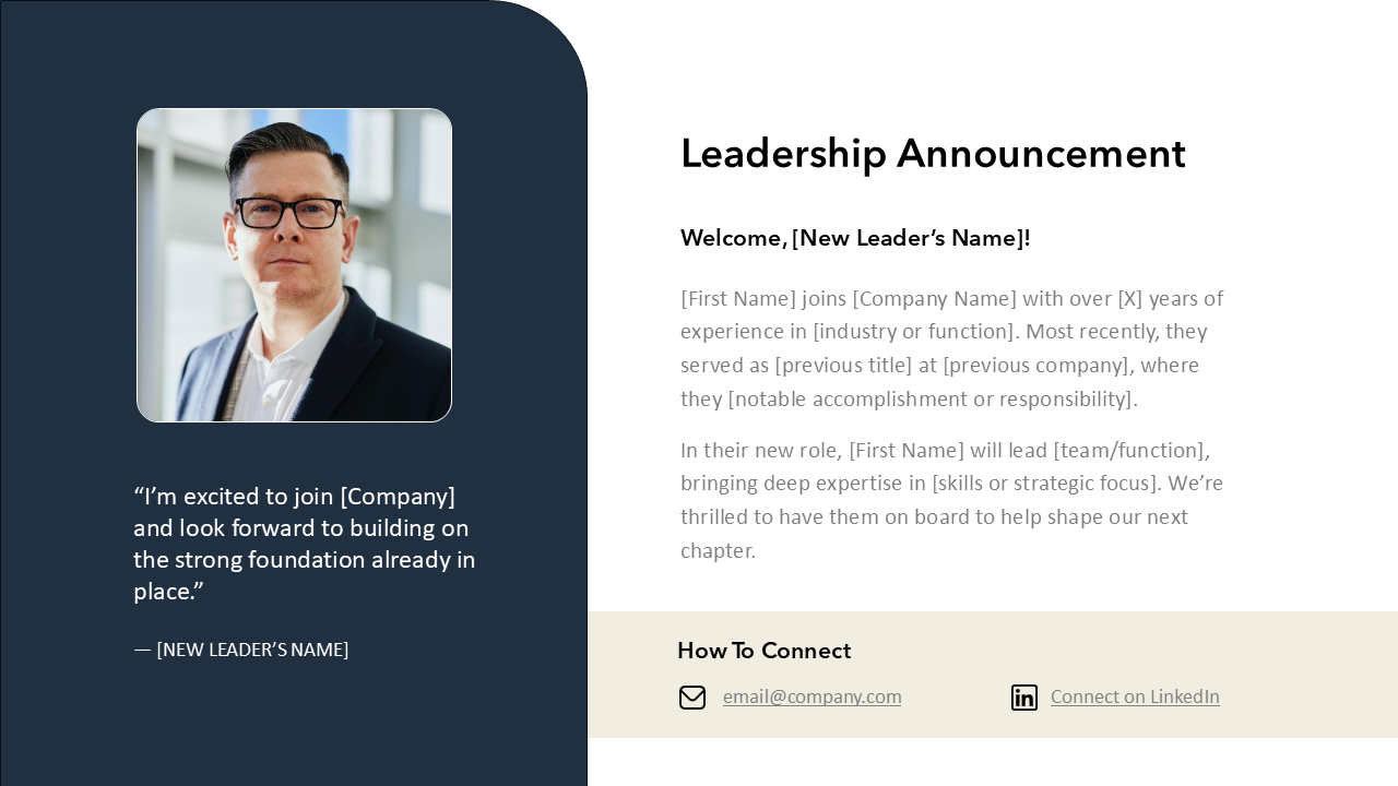 Leadership Name On Program Introduction Examples Leadership Announcement Slide | PowerPoint | Google Slides