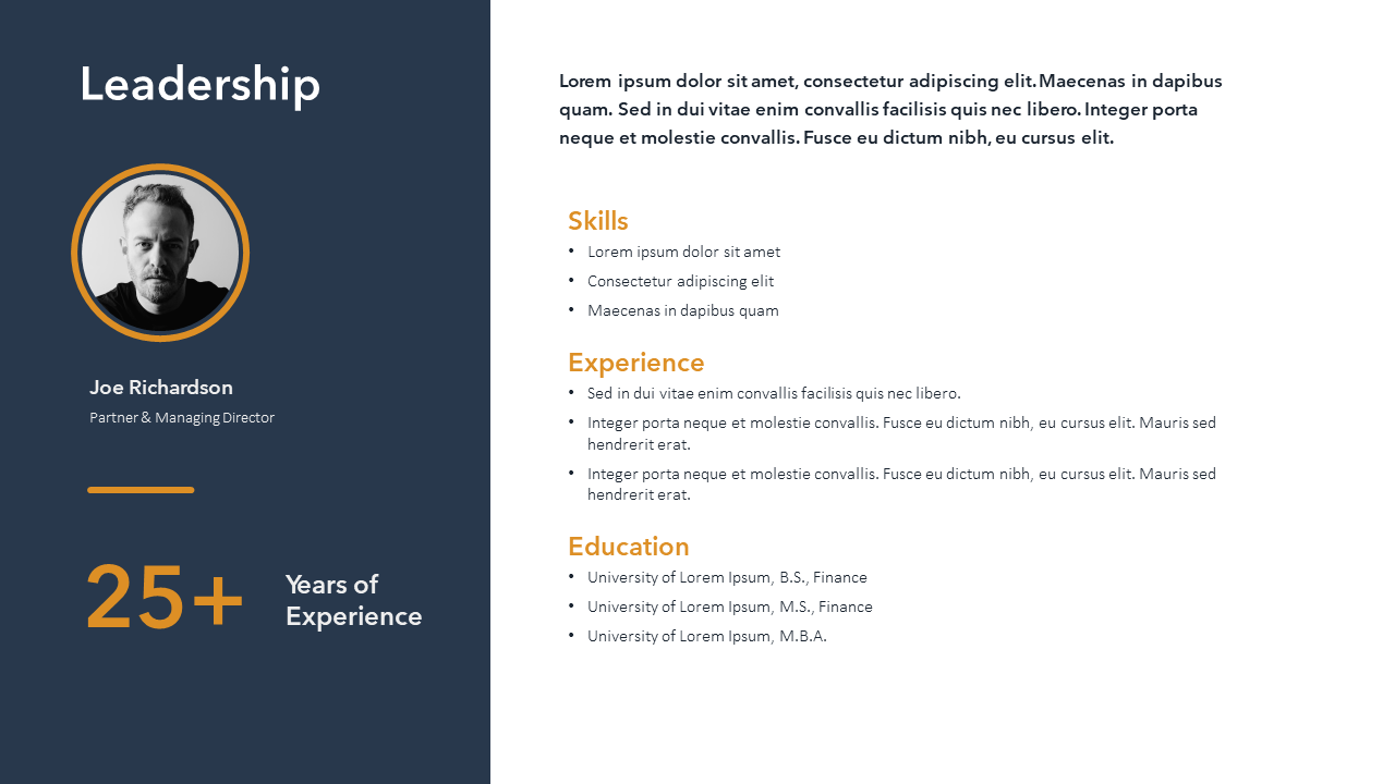 Leadership Bio Slide Template | PowerPoint or Google Slides