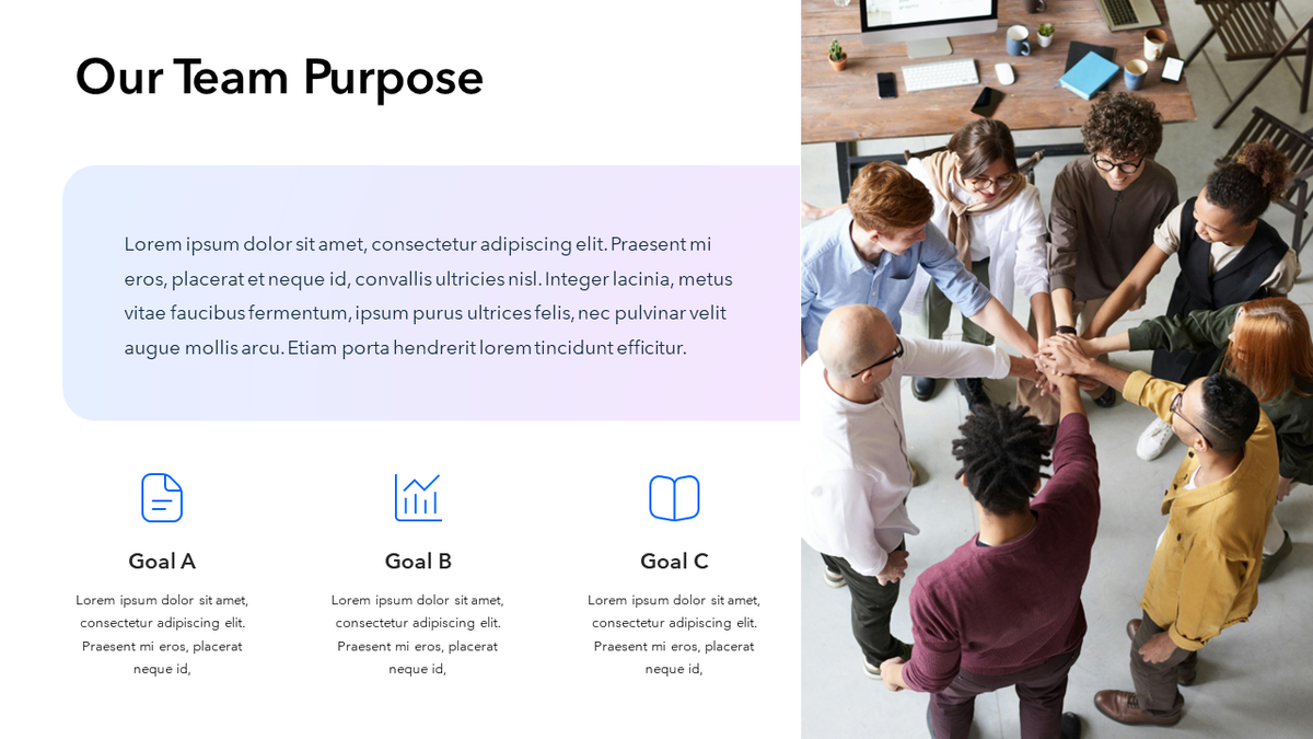 Example Slide Explaining Teams Interface Our Team Purpose Slide | PPT | Google Slides