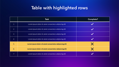 Table template on a dark background for PPT and Google Slides