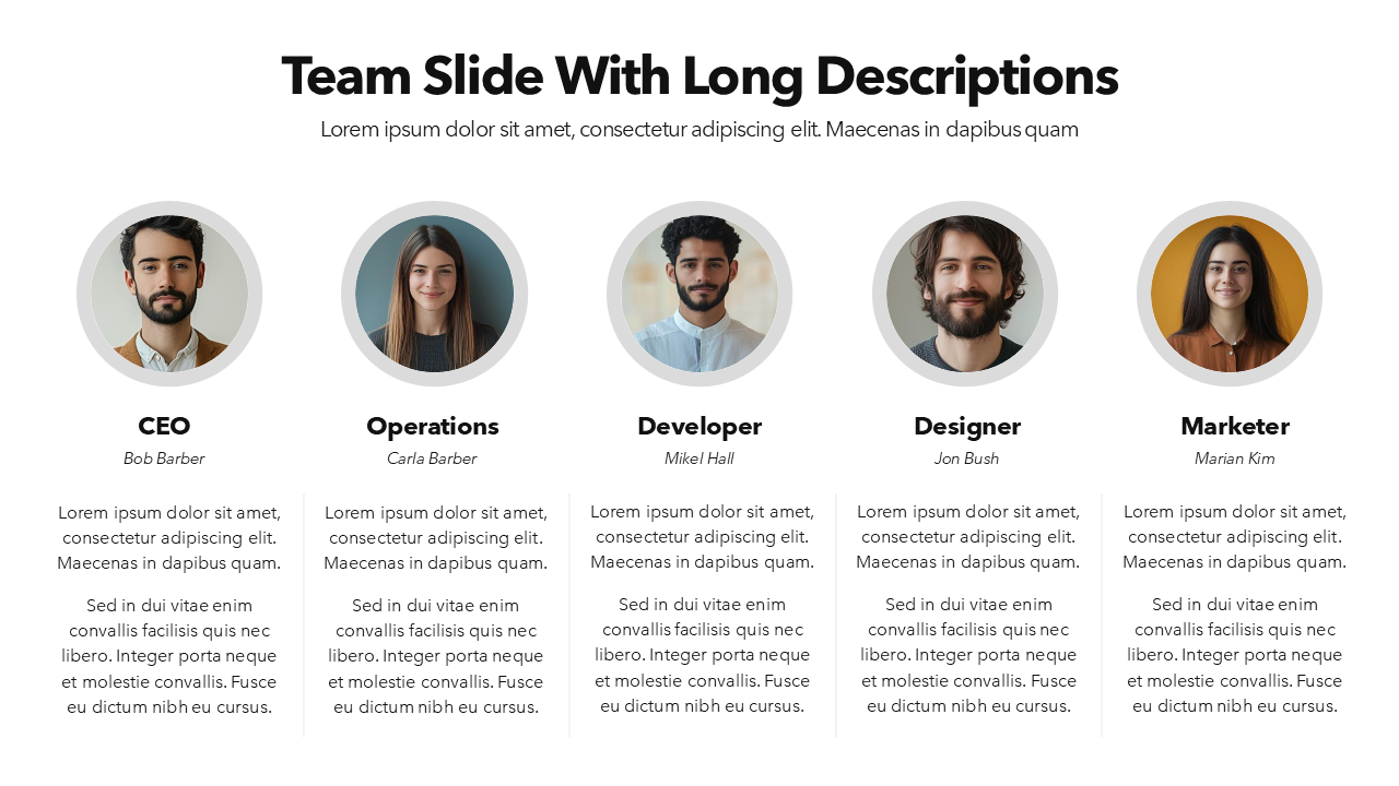 Team Slide with Long Descriptions