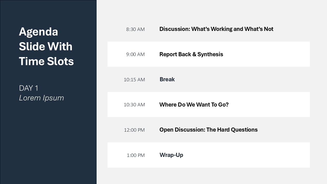 Agenda or Schedule Slide with Times