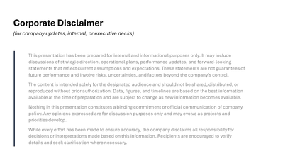 Disclaimer Slide for Presentation