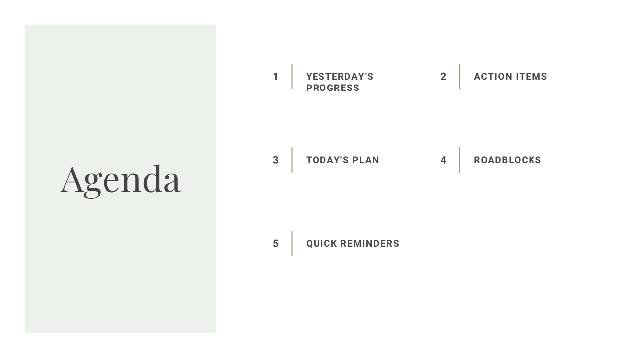 Minimalist agenda layout with sections on a white background