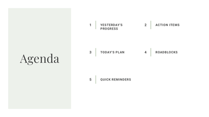 Minimalist agenda layout with sections on a white background