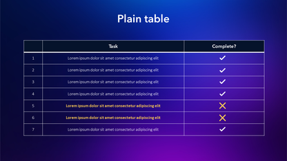 Table template on a dark background for PPT and Google Slides