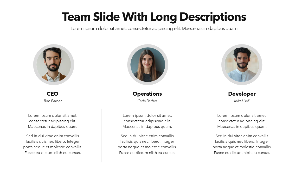 Team Slide with Long Descriptions