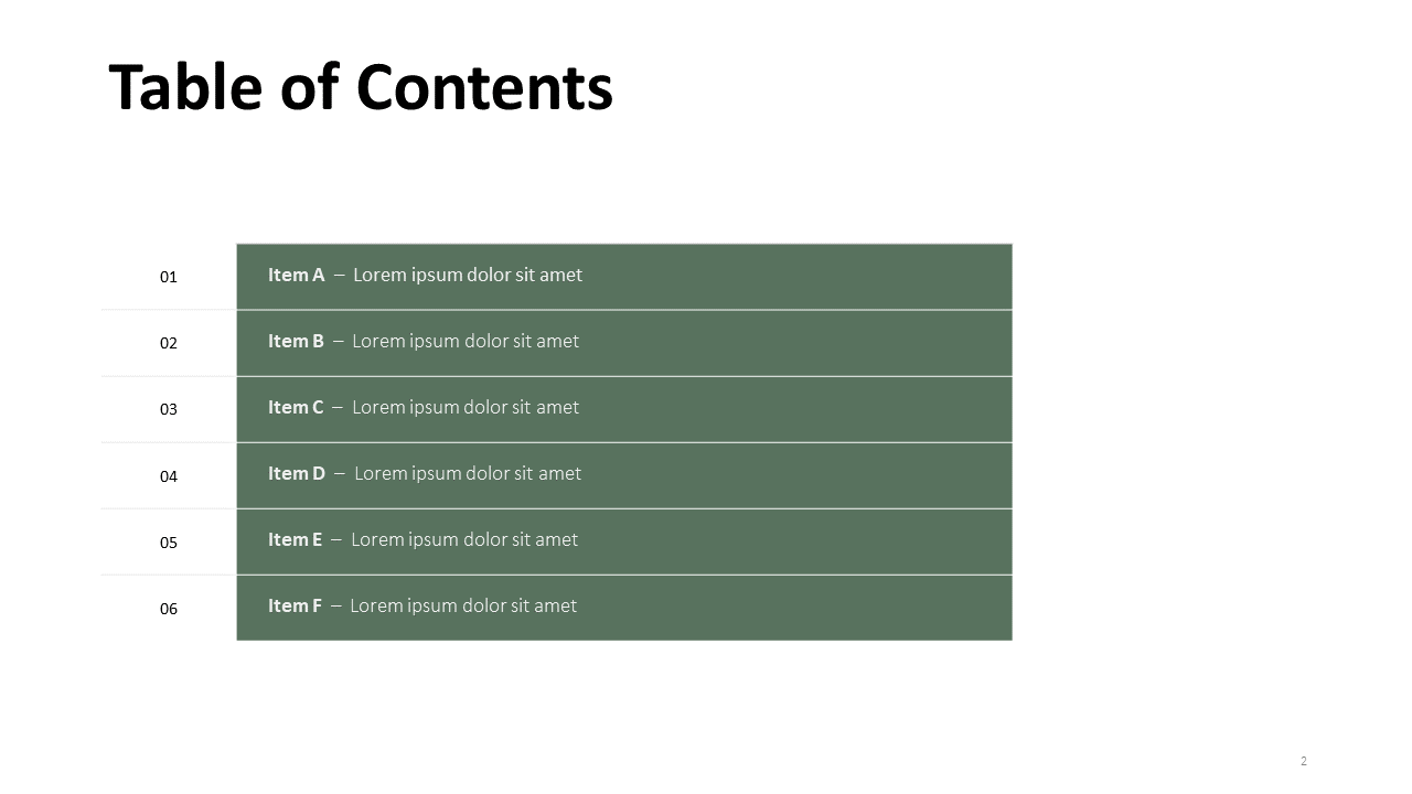 Table of Contents Slide Template