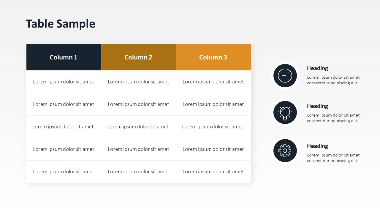 Table with Sidebar Slide Template PPT